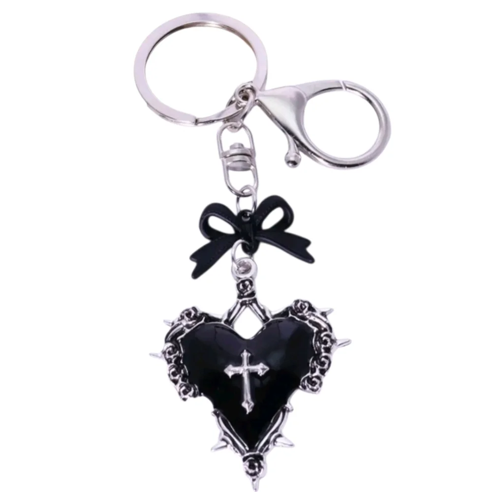 Gothic Sacred Heart Keychain Charm Cross Bow Bag Charm Y2K Emo Aesthetic
